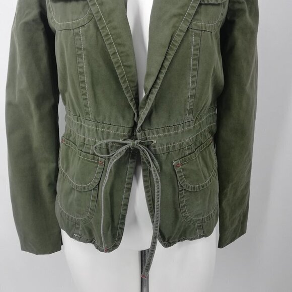 Lucky Brand Military Jacket Size XS Snap Pockets Button Drawstring Green Boho - Picture 6 of 12